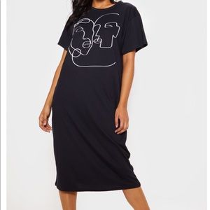 Black abstract faces t-shirt dress